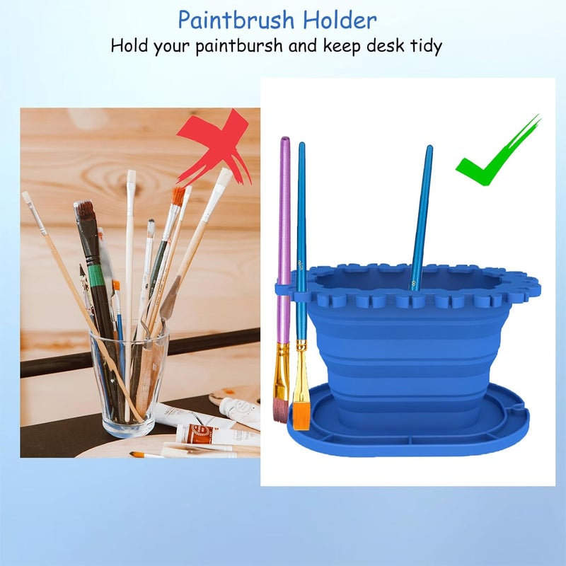 SUWARMN Paint Brush Cleaner Rinse Cup (All-in-One), Foldable Brushes Holder & Brush Cleaning Cup for Acrylic, Watercolor, and Water-Based Mediums, for Fine Art, Studio, Classroom(Blue) - Image 4